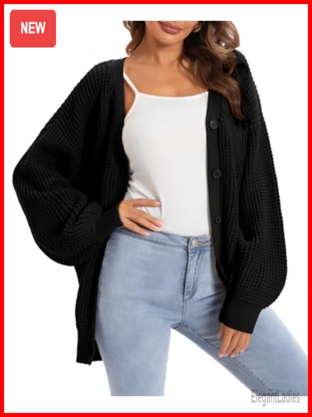 100% Cotton Oversized Cardigan Sweater Button Down V-Neck Chunky Knit